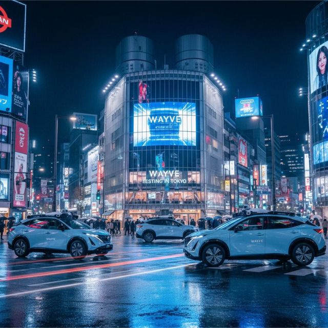 An AI-powered car navigating heavy traffic in Tokyo